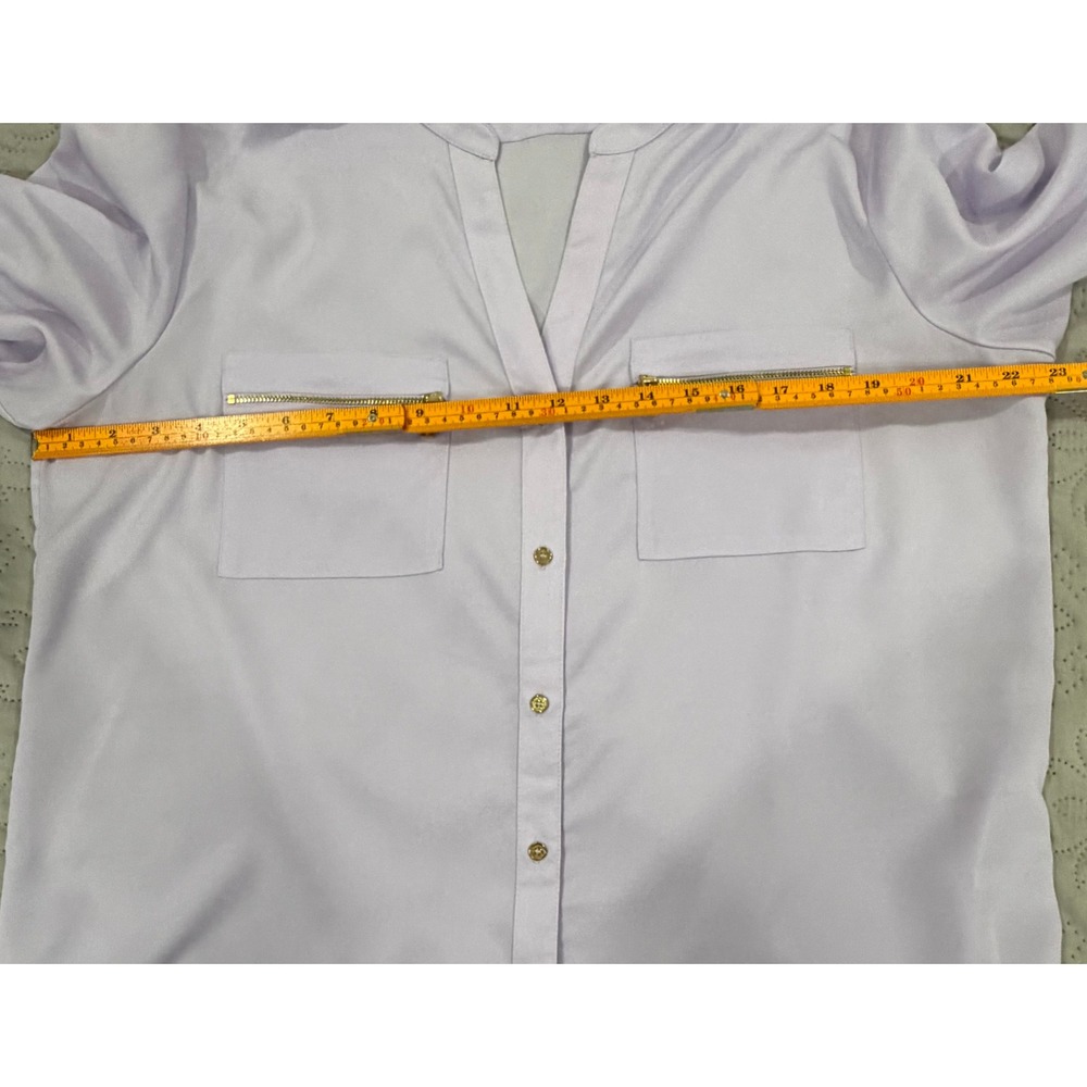 Calvin Klein XL Lavender Utility Blouse Gold Zip Pockets Roll Tab - Picture 7 of 9